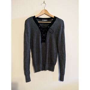 Tart Lace up‎ gray and black knit merino wool Sweater size small